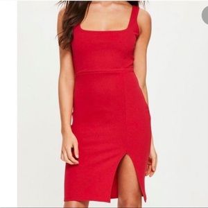Lulu Red Side Slit Dress Red